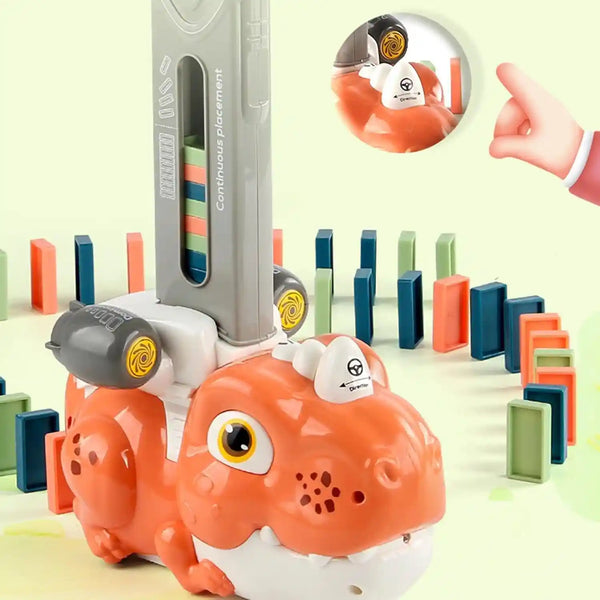Dinosaur Domino Train Toy – Automatic Domino Laying with Lights & Sound (Random Color)
