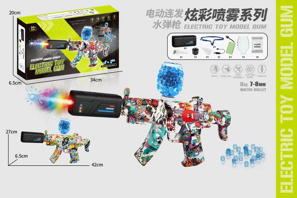 Gel Ball Shooter MP5 Toy Gun – Rechargeable with Lights, Smoke Effect & Safety Glasses (Blue Camo)