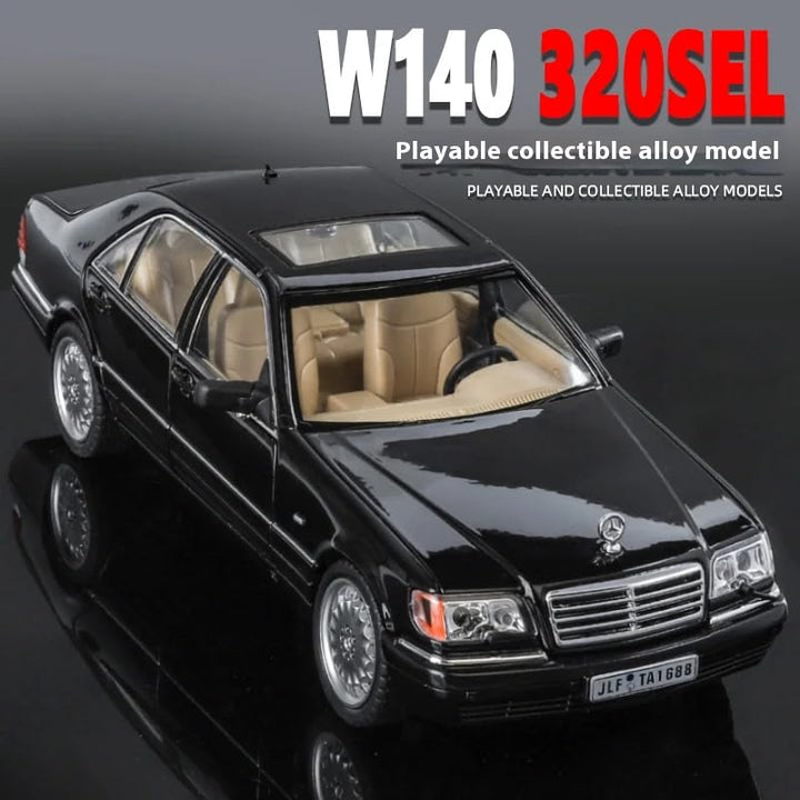 Mercedes-Benz W140 S320 1:24 scale diecast car in retail box packaging – collectible gift