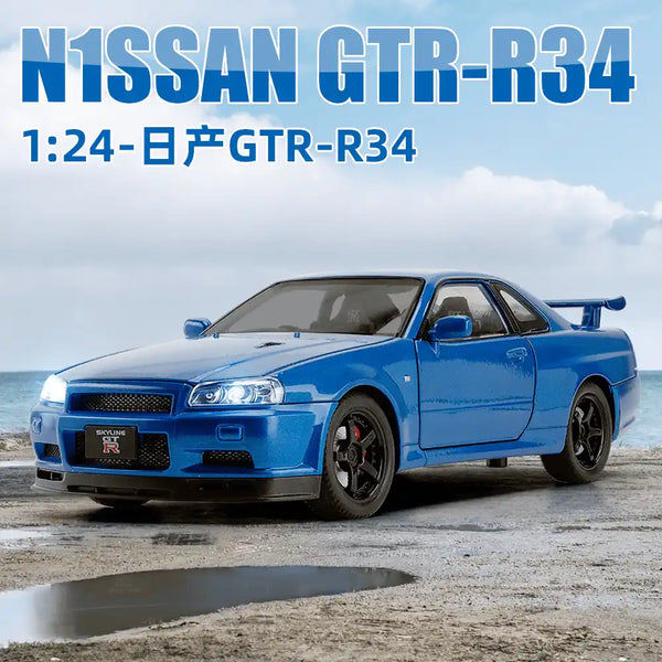 Nissan Skyline GT-R R34 Diecast Model 1:24 – Bayside Blue with Lights & Sound